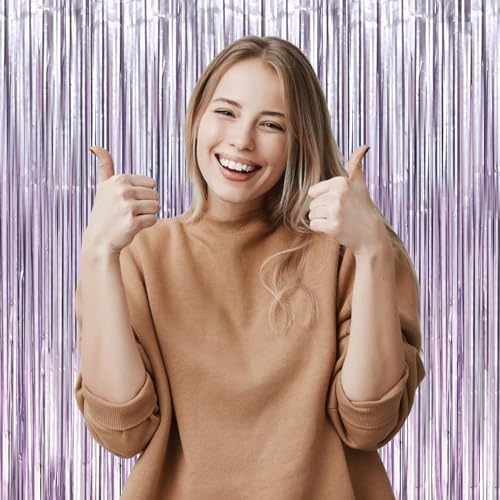 Light Purple Foil Fringe Backdrop Curtains,3.3x8.2ft, 3 Pack in 3.3x8.2ft, alternate view 6