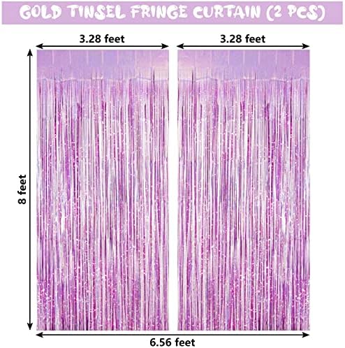 Light Purple Fringe Curtain Backdrop, 2 Pack Tinsel Foil Fringe Curtains Party Decorations Streamers, Xmas Light, alternate