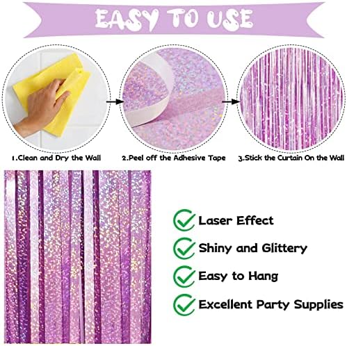 Light Purple Fringe Curtain Backdrop, 2 Pack Tinsel Foil Fringe Curtains Party Decorations Streamers, Xmas Light, alternate