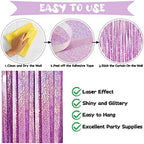 Light Purple Fringe Curtain Backdrop, 2 Pack Tinsel Foil Fringe Curtains Party Decorations Streamers, Xmas Light, alternate