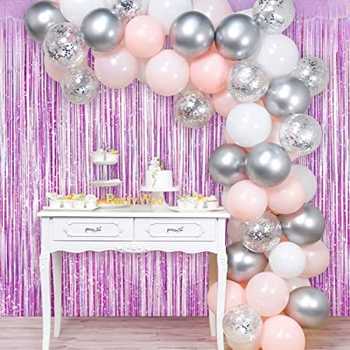 Light Purple Fringe Curtain Backdrop, 2 Pack Tinsel Foil Fringe Curtains Party Decorations Streamers, Xmas Light, alternate