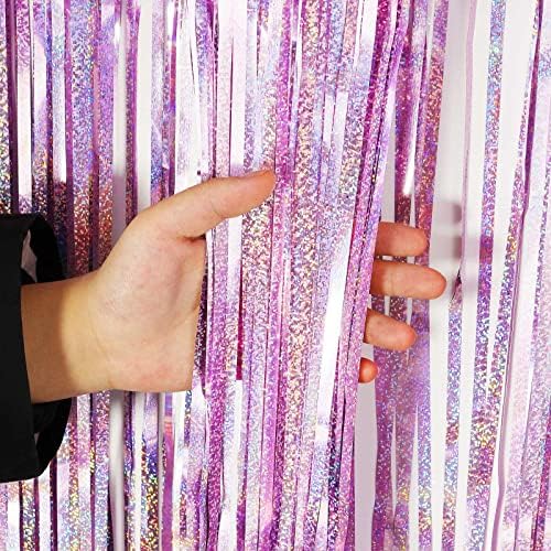 Light Purple Fringe Curtain Backdrop, 2 Pack Tinsel Foil Fringe Curtains Party Decorations Streamers, Xmas Light, alternate