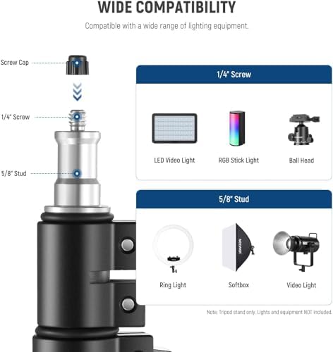 Light Stand All Metal with 180° Reversible Legs, 70"/178cm Portable Travel Tripod Stand 1/4" Screw & 5/8" Stud, alternate