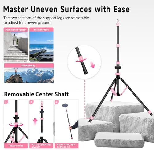 Light Stand Photography, 6.5ft/200cm Adjustable All-Terrain Tripod Stand in Pink, alternate view 5