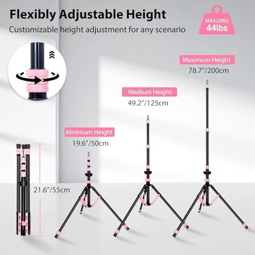 Light Stand Photography, 6.5ft/200cm Adjustable All-Terrain Tripod Stand in Pink, alternate view 6