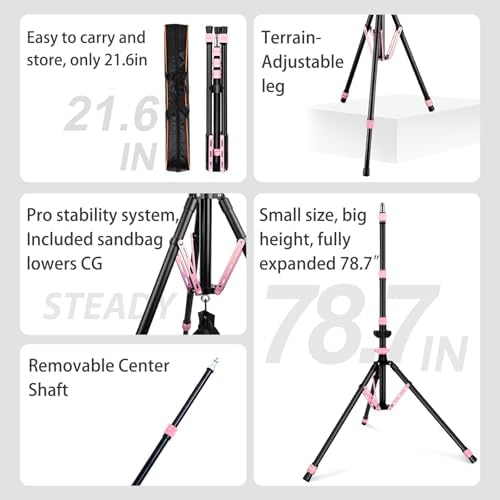 Light Stand Photography, 6.5ft/200cm Adjustable All-Terrain Tripod Stand in Pink, alternate view 7