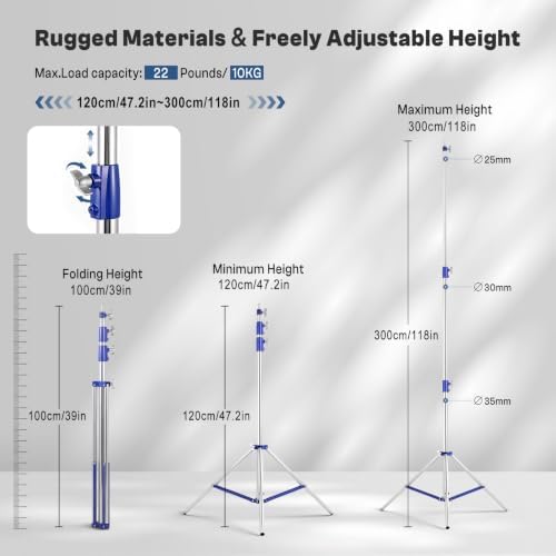 Light Stand Photography, 9.8ft/300cm Stainless Stee Tripod Stand, alternate view 3