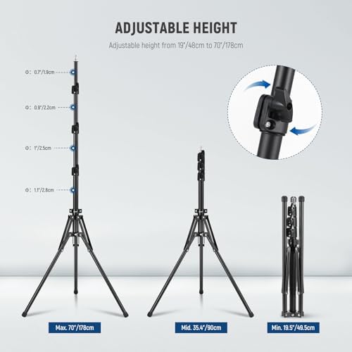 Light Stand with 180° Reversible Legs, 70"/178cm Portable Travel Tripod Stand 1/4" Screw & 5/8" Stud for Indoor, alternate