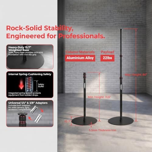 Light Stand with Flat Base, 80" Spring Cushioned Floor Stand, alternate view 3
