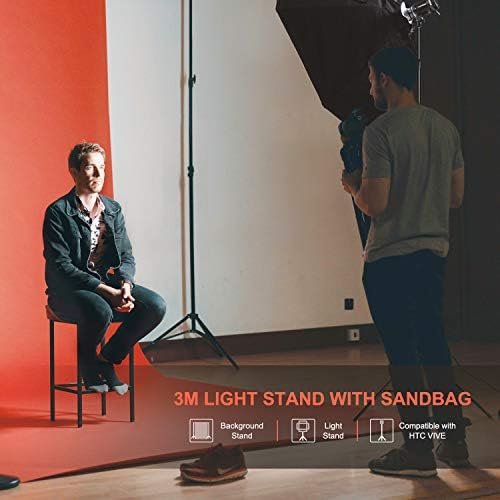 Light Stands 10 Feet/3 Meters, Pro Heavy Duty Spring Cushioned, All Metal Locking Collars, Set of 2 (Black, alternate view 6