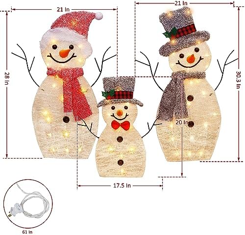 Light Up Snowman Family, Pre-Lit 60 Lights Christmas Collapsible Snowman Outdoor Decoration, Outdoor Lighted, alternate view