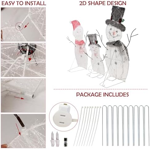 Light Up Snowman Family, Pre-Lit 60 Lights Christmas Collapsible Snowman Outdoor Decoration, Outdoor Lighted, alternate view