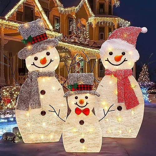 Light Up Snowman Family, Pre-Lit 60 Lights Christmas Collapsible Snowman Outdoor Decoration, Outdoor Lighted, alternate view