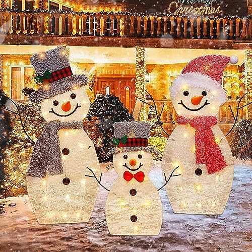 Light Up Snowman Family, Pre-Lit 60 Lights Christmas Collapsible Snowman Outdoor Decoration, Outdoor Lighted, alternate view