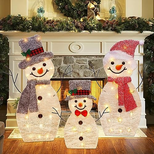 Light Up Snowman Family, Pre-Lit 60 Lights Christmas Collapsible Snowman Outdoor Decoration, Outdoor Lighted, alternate view