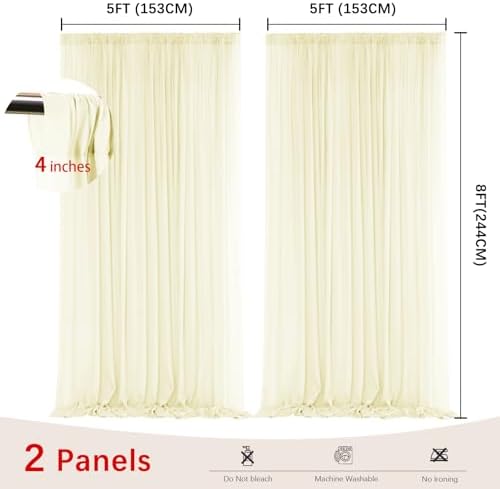Light Yellow Backdrop Curtains for Parties, Chiffon Photo Backdrop Drapes 2 Panels 5x8ft Sheer Outdoor Curtain, alternate