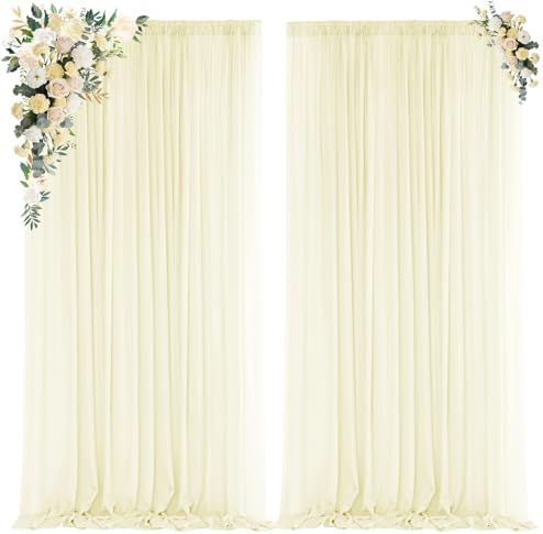 Light Yellow Backdrop Curtains for Parties, Chiffon Photo Backdrop Drapes 2 Panels 5x10FT Sheer Outdoor Curtain