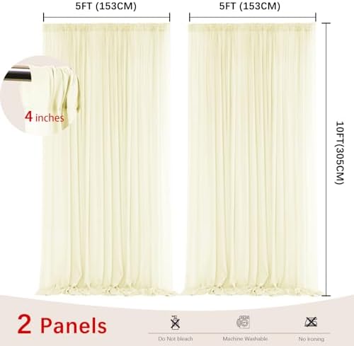 Light Yellow Backdrop Curtains for Parties, Chiffon Photo Backdrop Drapes 2 Panels 5x10FT Sheer Outdoor Curtain, alternate