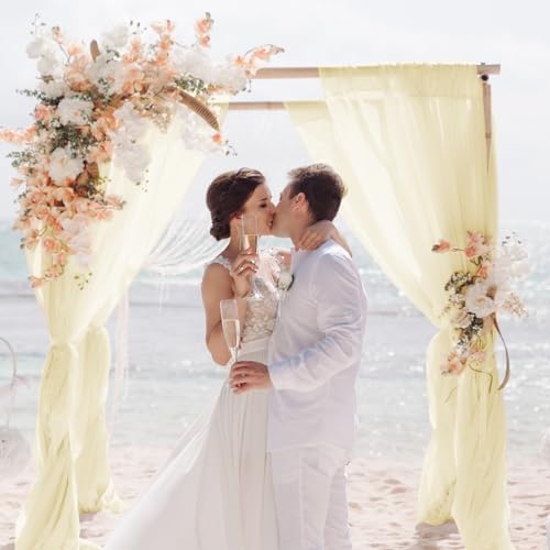 Light Yellow Backdrop Curtains for Parties, Chiffon Photo Backdrop Drapes 2 Panels 5x10FT Sheer Outdoor Curtain, alternate