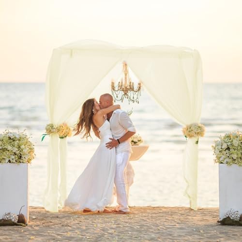 Light Yellow Backdrop Curtains for Parties, Chiffon Photo Backdrop Drapes 2 Panels 5x10FT Sheer Outdoor Curtain, alternate