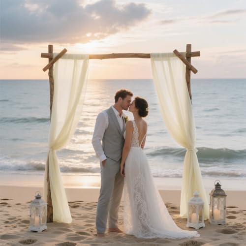 Light Yellow Backdrop Curtains for Parties, Chiffon Photo Backdrop Drapes 2 Panels 5x10FT Sheer Outdoor Curtain, alternate