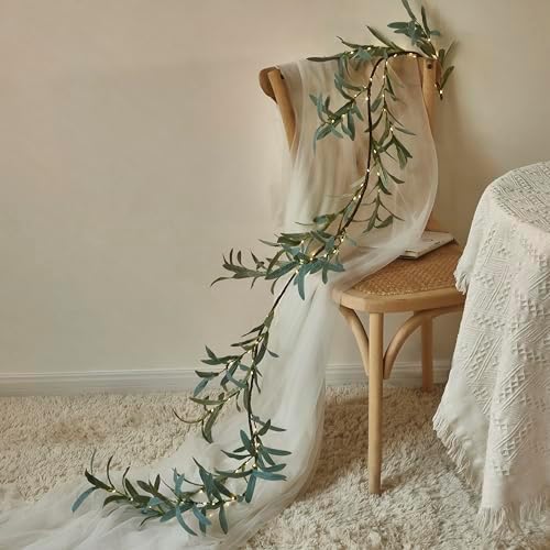 Lighted Artificial Olive Garland 6FT 96 LED Fairy Lights Battery Operated, Faux Vine Lights with Timer for, alternate view 4