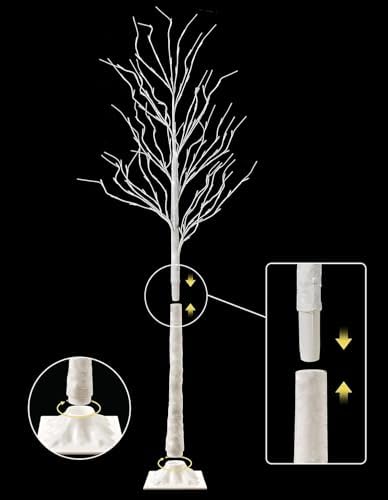 Lighted Birch Tree, 2 Pack 6 Feet 144 Warm White Lights, Prelit White Artificial Christmas Trees for Indoor, alternate view 3