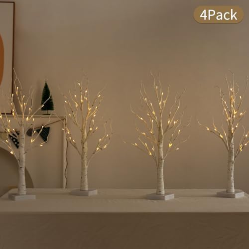Lighted Birch Tree, 4 Pack 2FT Tree Indoor, Battery Operated Artificial Tree with 24 Warm White Lights, Inside, alternate