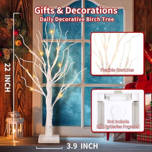 Lighted Birch Tree, 4 Pack 2FT Tree Indoor, Battery Operated Artificial Tree with 24 Warm White Lights, Inside, alternate