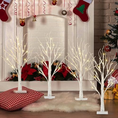 Lighted Birch Tree, 4 Pack 2FT Tree Indoor, Battery Operated Artificial Tree with 24 Warm White Lights, Inside, alternate