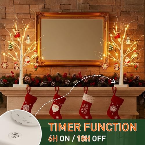 Lighted Birch Tree with Ornaments, 2 Pack Small Christmas Trees, alternate view 3