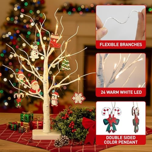 Lighted Birch Tree with Ornaments, 2 Pack Small Christmas Trees, alternate view 4