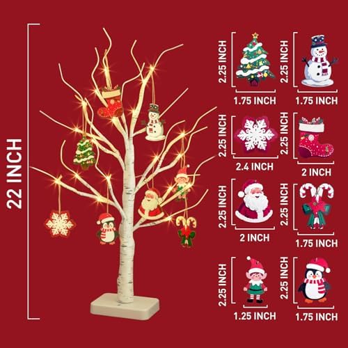 Lighted Birch Tree with Ornaments, 2 Pack Small Christmas Trees, alternate view 5