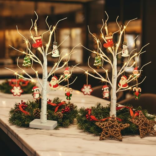 Lighted Birch Tree with Ornaments, 2 Pack Small Christmas Trees, alternate view 6