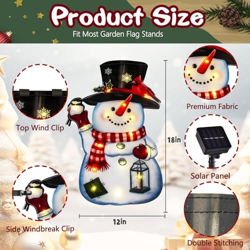 Lighted Christmas Garden Flag, 8 Modes Double Sided Solar Christmas Decorations Outdoor LED Navidad Flag, Yard, alternate