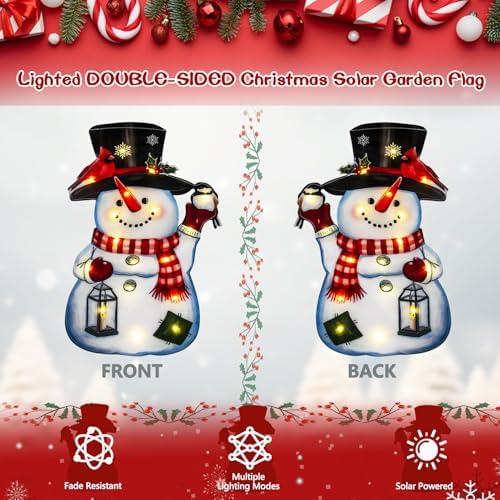 Lighted Christmas Garden Flag, 8 Modes Double Sided Solar Christmas Decorations Outdoor LED Navidad Flag, Yard, alternate