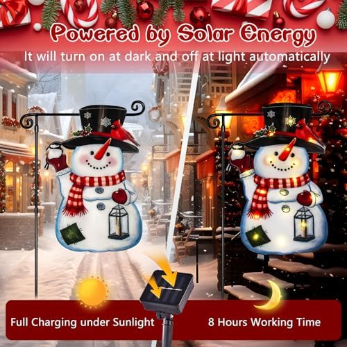 Lighted Christmas Garden Flag, 8 Modes Double Sided Solar Christmas Decorations Outdoor LED Navidad Flag, Yard, alternate