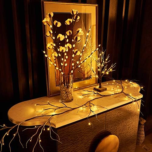 Lighted Garland Snow Flocked with Timer 6FT 48 LED Battery Operated Pre-lit Twig Vine Firepalce Mantle Table, alternate view
