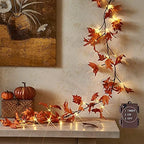 Lighted Maple Leaf Garland with Timer 6FT 24 Warm White LED, Fall Garland with Lights Battery Operated for