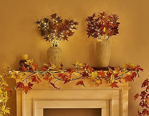 Lighted Maple Leaf Garland with Timer 6FT 24 Warm White LED, Fall Garland with Lights Battery Operated for, alternate view 3