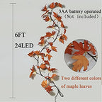 Lighted Maple Leaf Garland with Timer 6FT 24 Warm White LED, Fall Garland with Lights Battery Operated for, alternate view 5