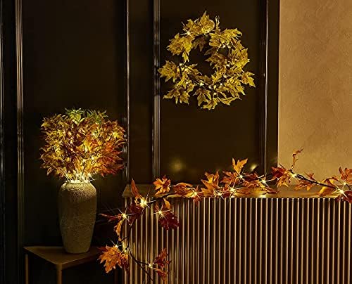 Lighted Maple Leaf Garland with Timer 6FT 24 Warm White LED, Fall Garland with Lights Battery Operated for, alternate view 6