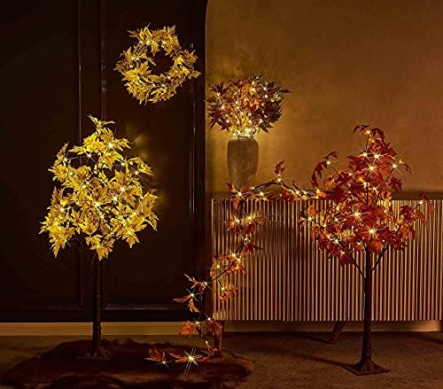 Lighted Maple Leaf Garland with Timer 6FT 24 Warm White LED, Fall Garland with Lights Battery Operated for, alternate view 7