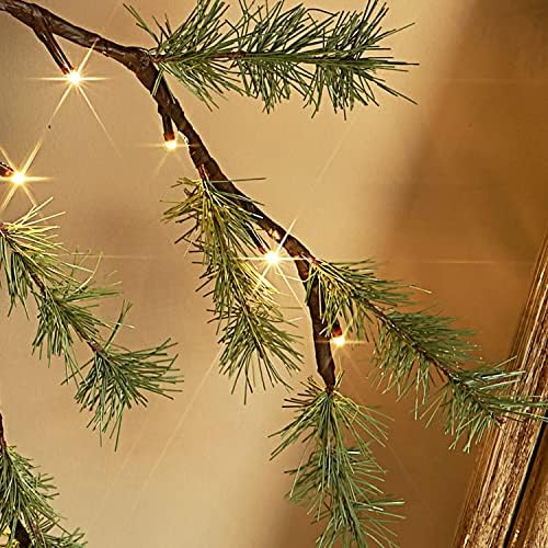 Lighted Pine Garland Battery Operated with Timer 6FT 48 Lights, Christmas Garland with Lights for Indoor Outdoor, alternate
