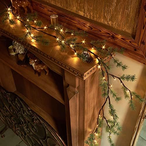 Lighted Pine Garland Battery Operated with Timer 6FT 48 Lights, Christmas Garland with Lights for Indoor Outdoor, alternate