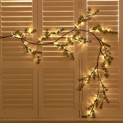 Lighted Pine Garland Battery Operated with Timer 6FT 48 Lights, Christmas Garland with Lights for Indoor Outdoor, alternate