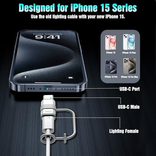 Lighting Female to USB C Male Adapter with Anti-Lost Loop, White in White, alternate view 3