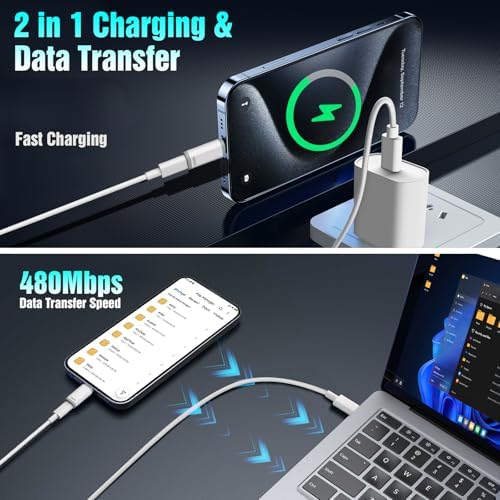 Lighting Female to USB C Male Adapter with Anti-Lost Loop, White in White, alternate view 4
