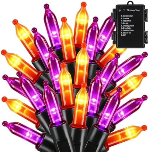 Lights Battery Operated, 50LED 16ft Outdoor Mini String Lights with 8 Modes & Timer, Black Wire Fairy Lights for