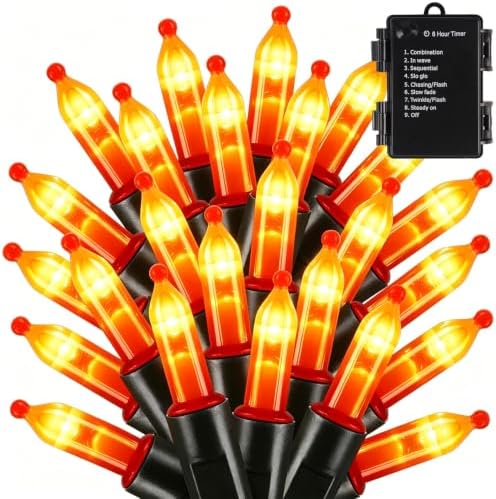Lights Battery Operated, 50LED 16ft Outdoor Mini String Lights with 8 Modes & Timer, Black Wire Fairy Lights for